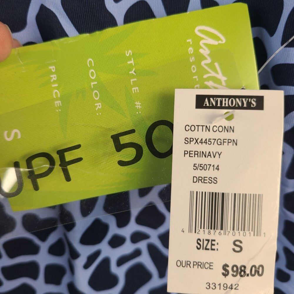 Anthonys Resort Wear Women's Periwinkle & Navy Giraffe Print Dress Sz S UPF 50+ - Picture 2 of 7